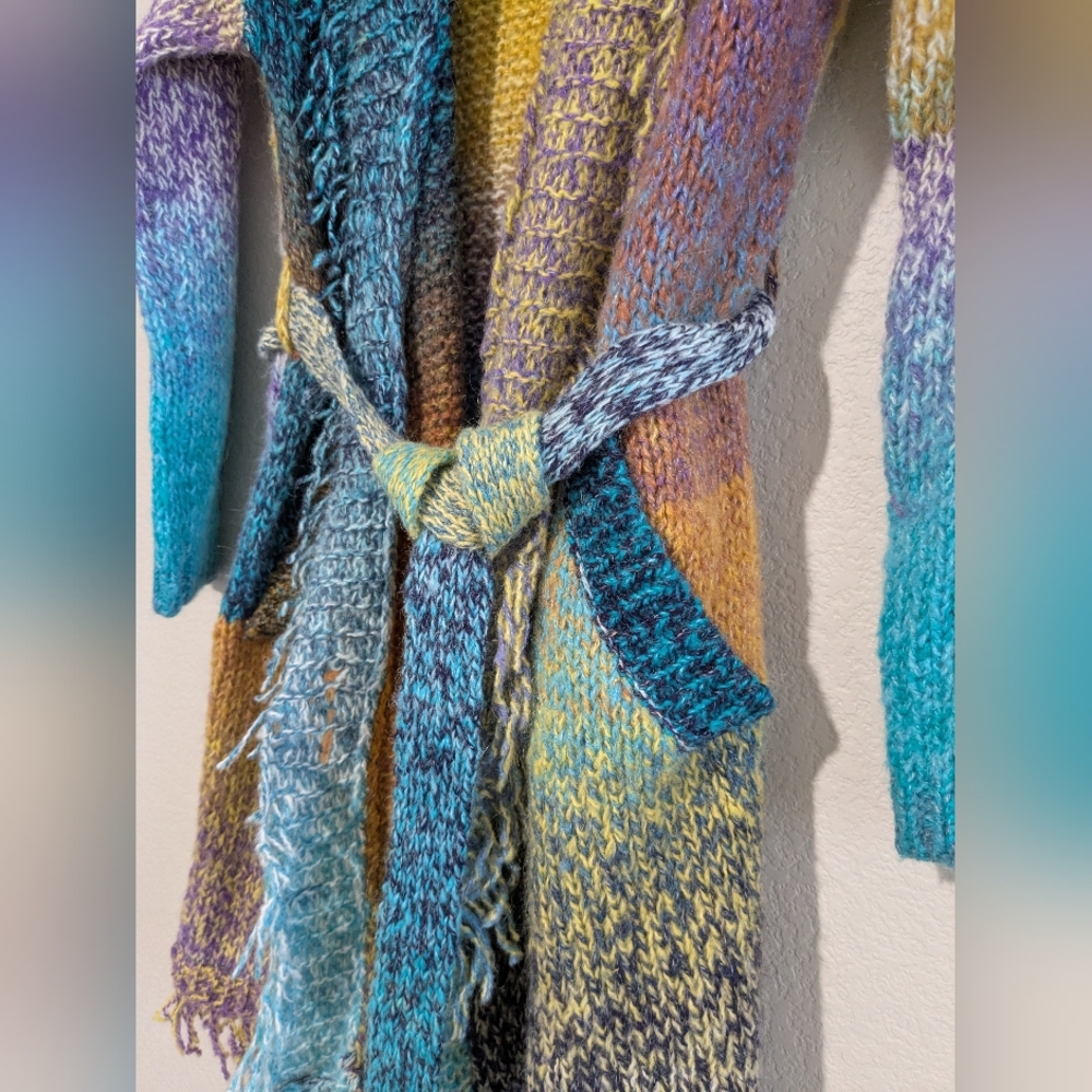 Anthropologie Greylin Oversized Rainbow Knit Fringe Open Front Wrap Sweater S - Picture 9 of 16